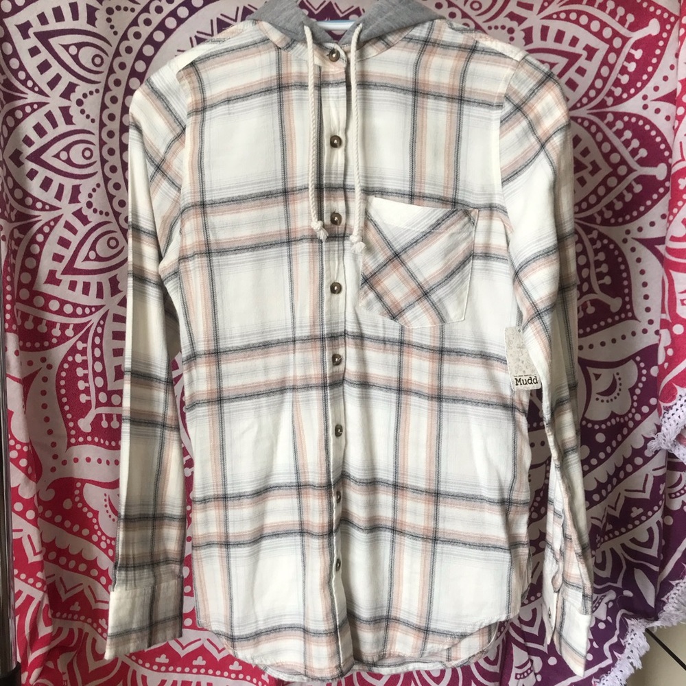 Mudd Soft Plaid Top with Hood